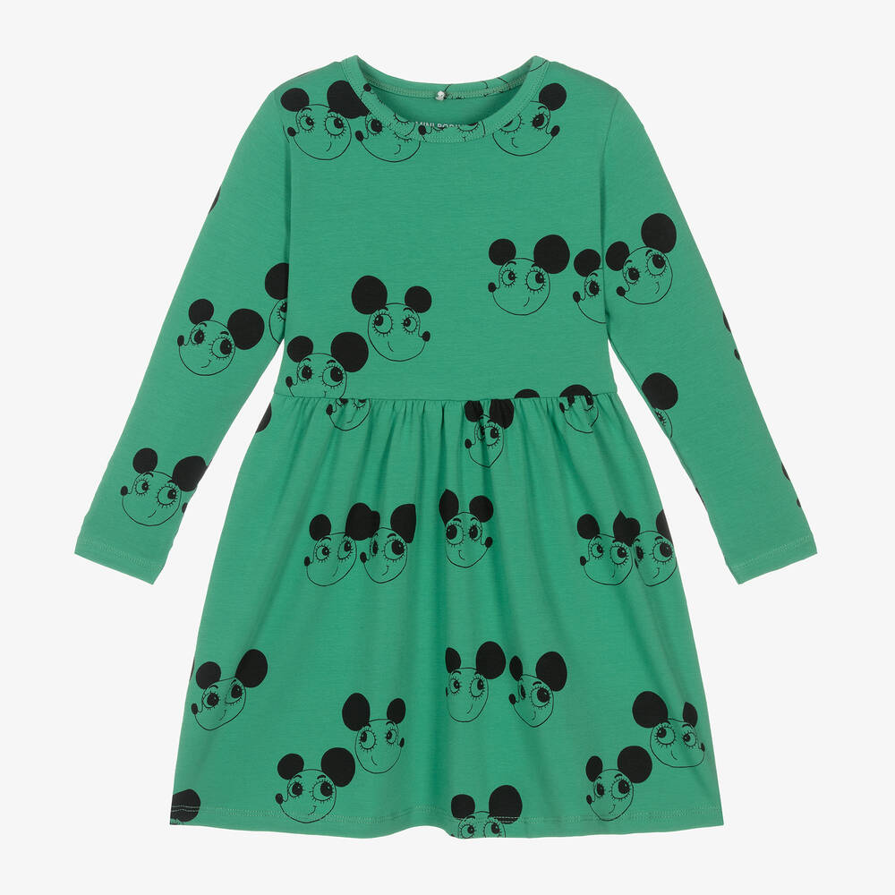 Mini Rodini - Girls Green Organic Cotton Ritzratz Dress | Childrensalon