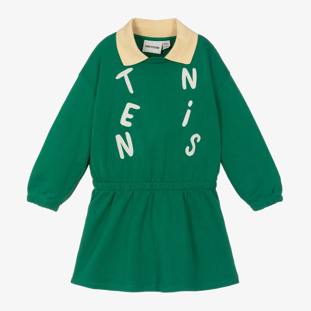 Shop Mini Rodini Girls Green Organic Cotton Tennis Dress