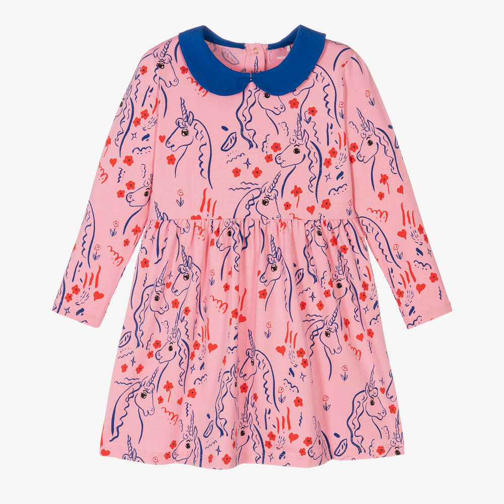 Mini Rodini - Girls Pink Cotton Jersey Unicorn Dress | Childrensalon