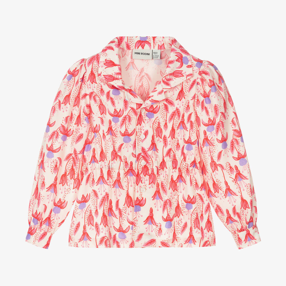 Mini Rodini - Girls Pink Floral Print Lyocell Blouse | Childrensalon