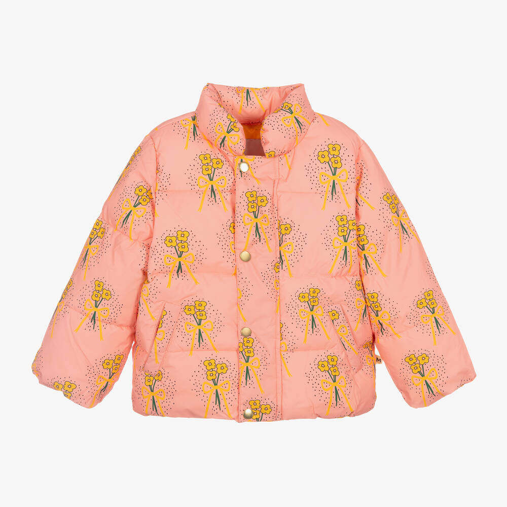 Mini Rodini - Girls Pink Floral Puffer Jacket | Childrensalon