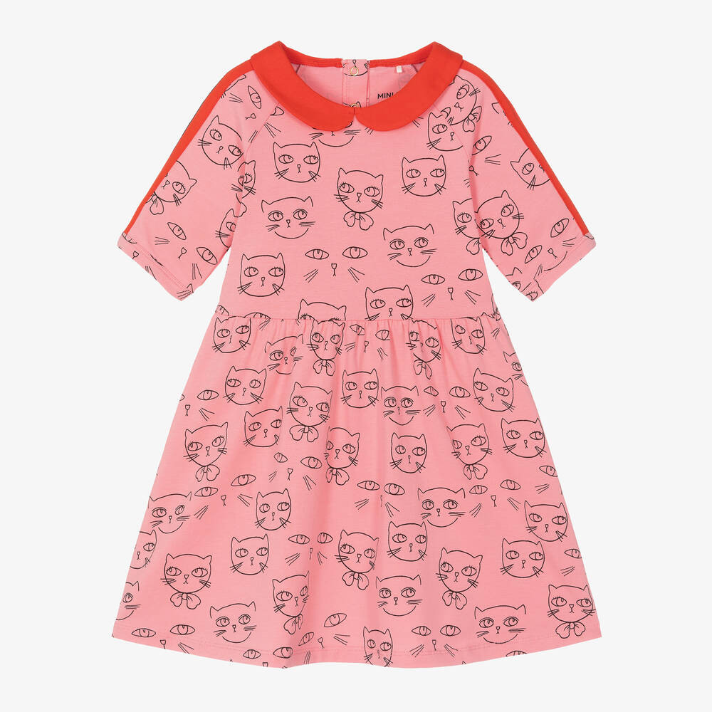 Shop Mini Rodini Girls Pink Organic Cotton Cat Dress