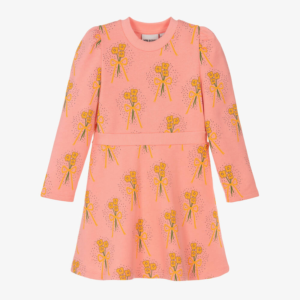 Mini Rodini - Girls Pink Organic Cotton Floral Dress | Childrensalon