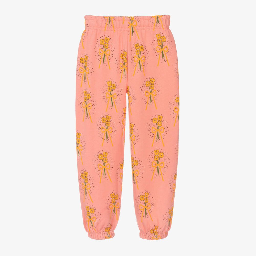 Mini Rodini - Girls Pink Organic Cotton Floral Joggers | Childrensalon