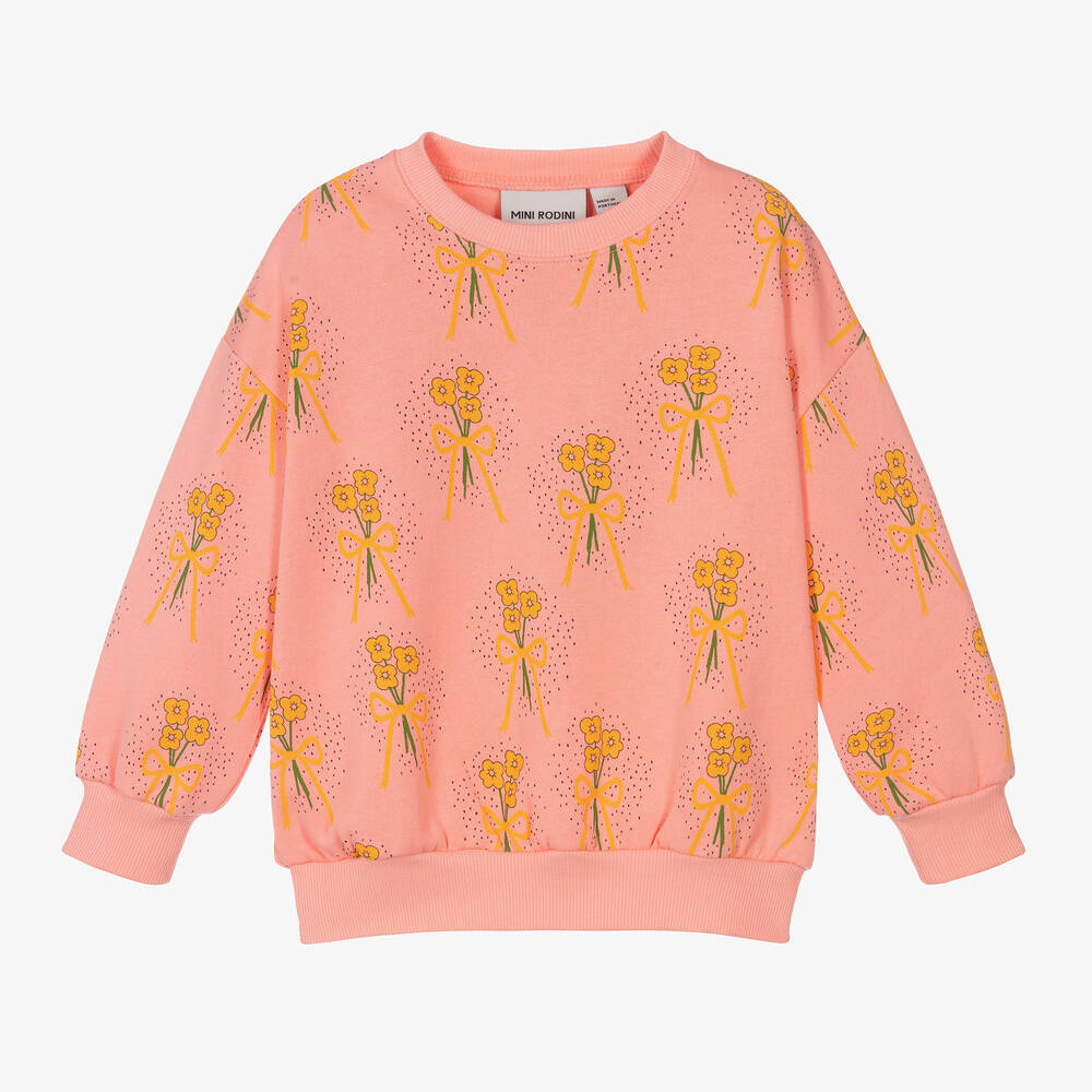 Mini Rodini - Girls Pink Organic Cotton Floral Sweatshirt | Childrensalon