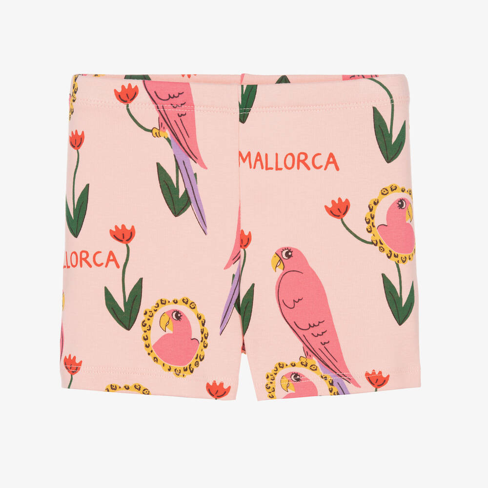 Shop Mini Rodini Girls Pink Organic Cotton Parrot Shorts