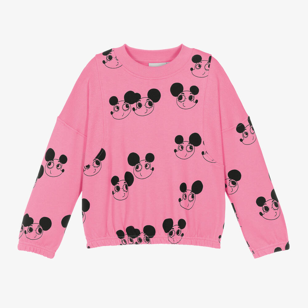 Mini Rodini - Girls Pink Organic Cotton Ritzratz Sweatshirt | Childrensalon