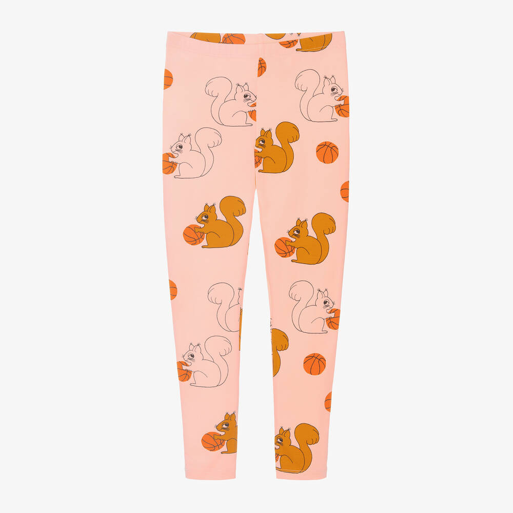 Mini Rodini - Girls Pink Organic Cotton Squirrels Leggings | Childrensalon