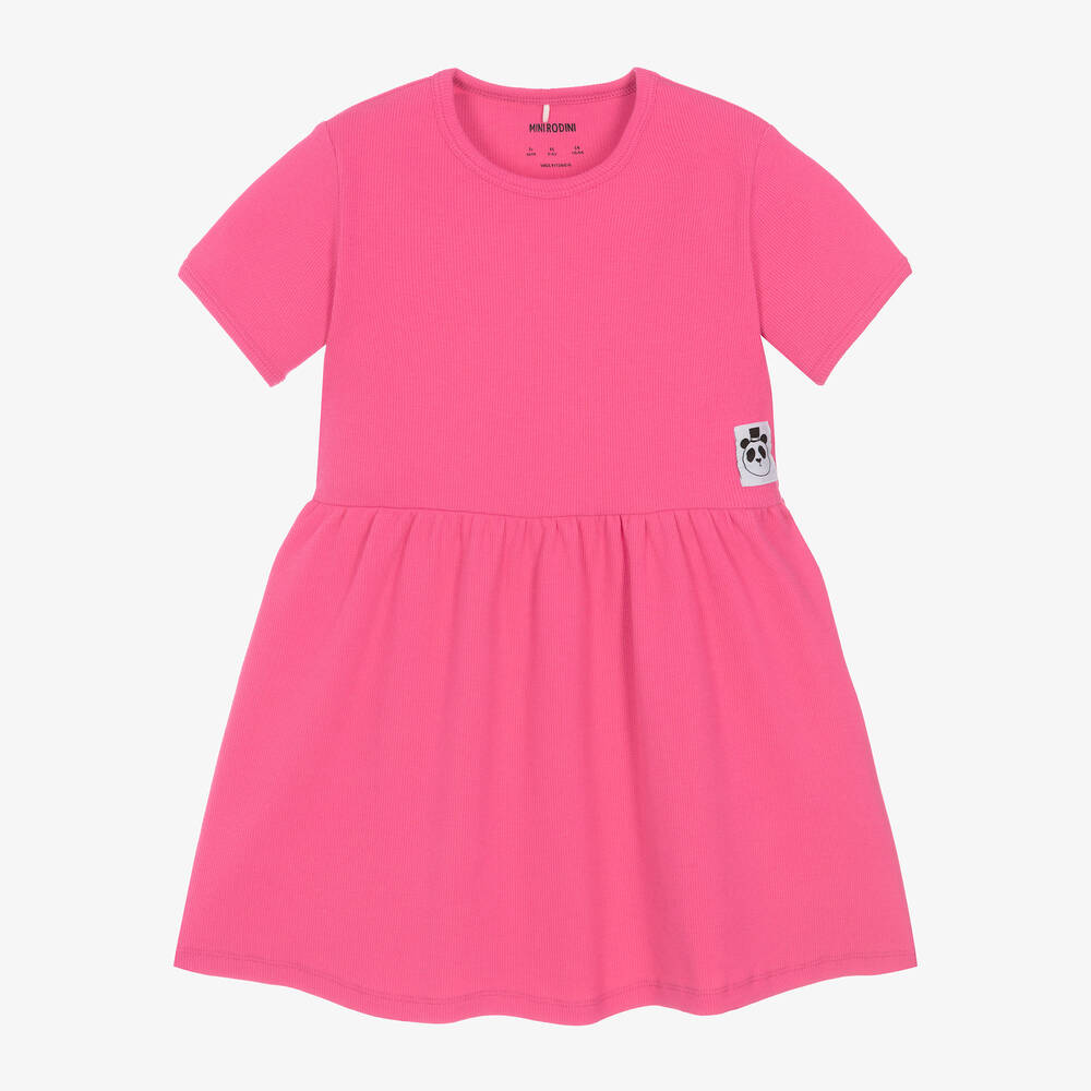 Mini Rodini - Girls Pink Ribbed Cotton Jersey Dress | Childrensalon