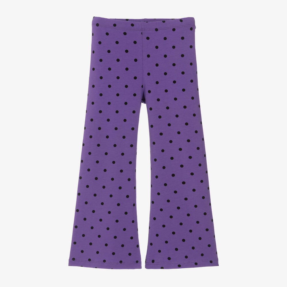 Mini Rodini - Girls Purple Organic Cotton Flared Leggings | Childrensalon