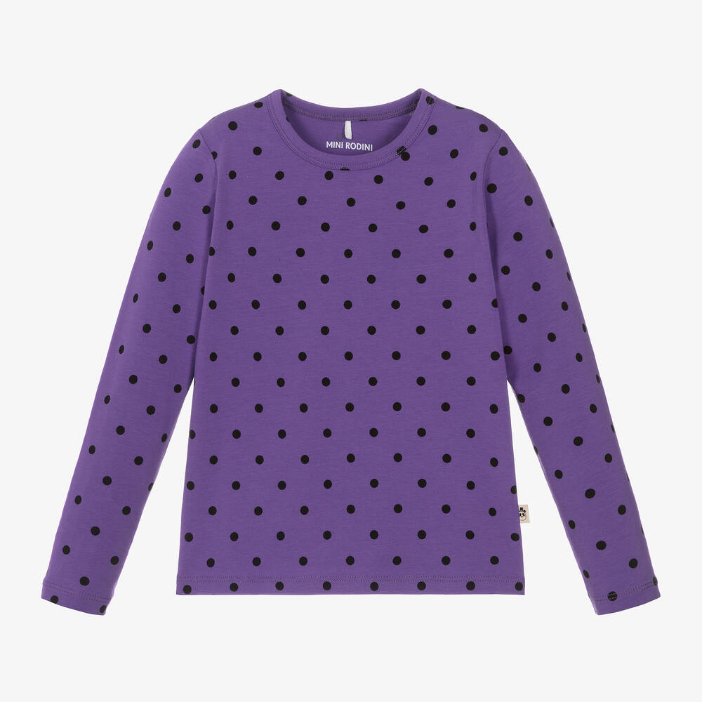 Mini Rodini - Girls Purple Organic Cotton Polka Dot Top | Childrensalon