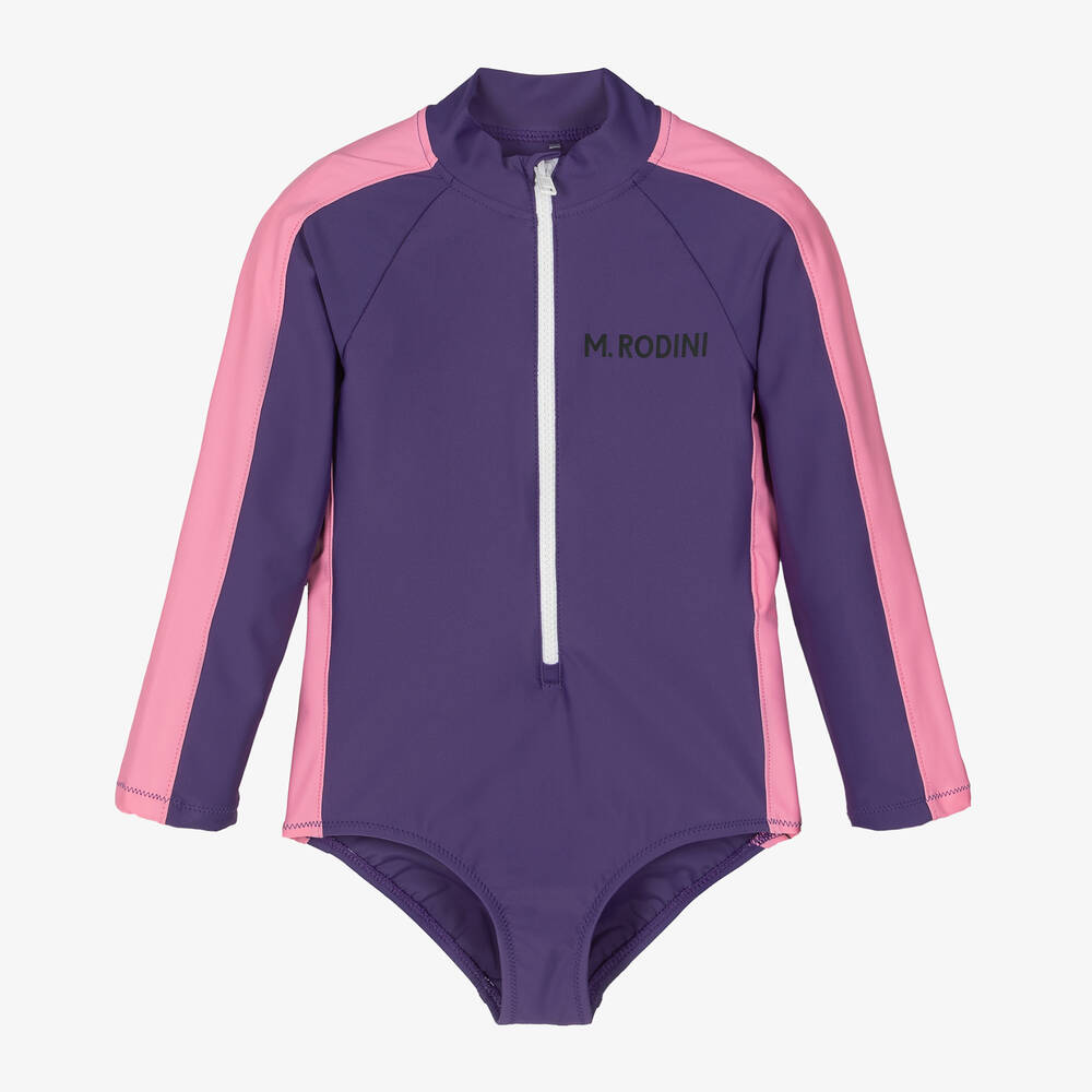 Mini Rodini - Girls Purple & Pink Swimsuit (UPF 50+) | Childrensalon