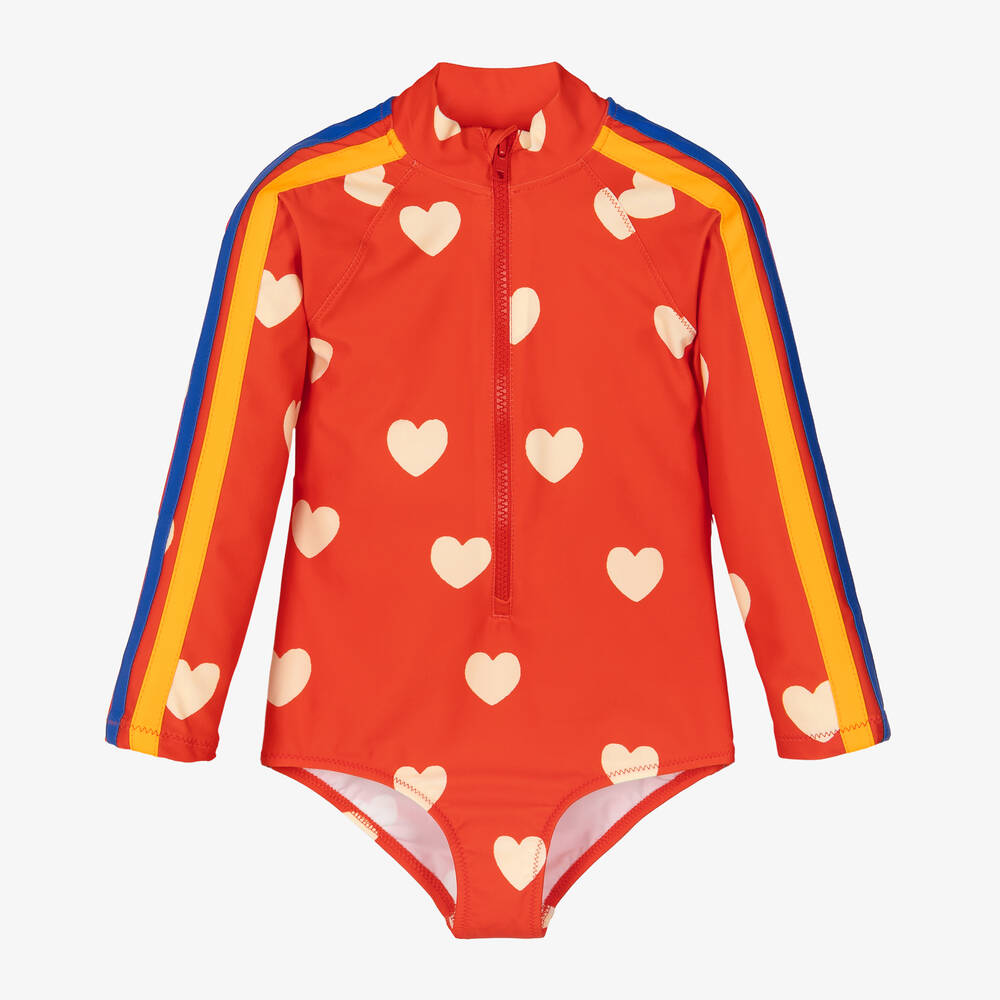 Mini Rodini - Girls Red Heart Swimsuit (UPF50+) | Childrensalon