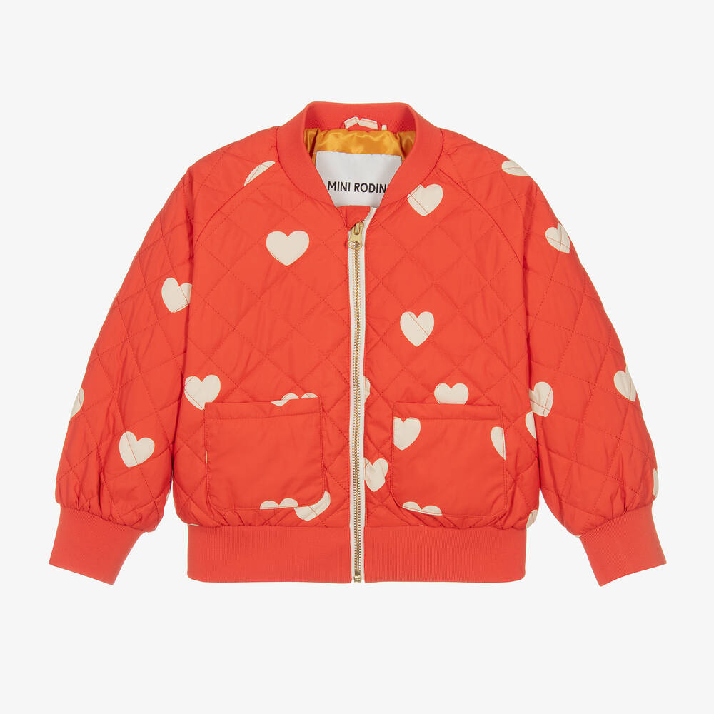 Mini Rodini - Girls Red Love Heart Bomber Jacket | Childrensalon