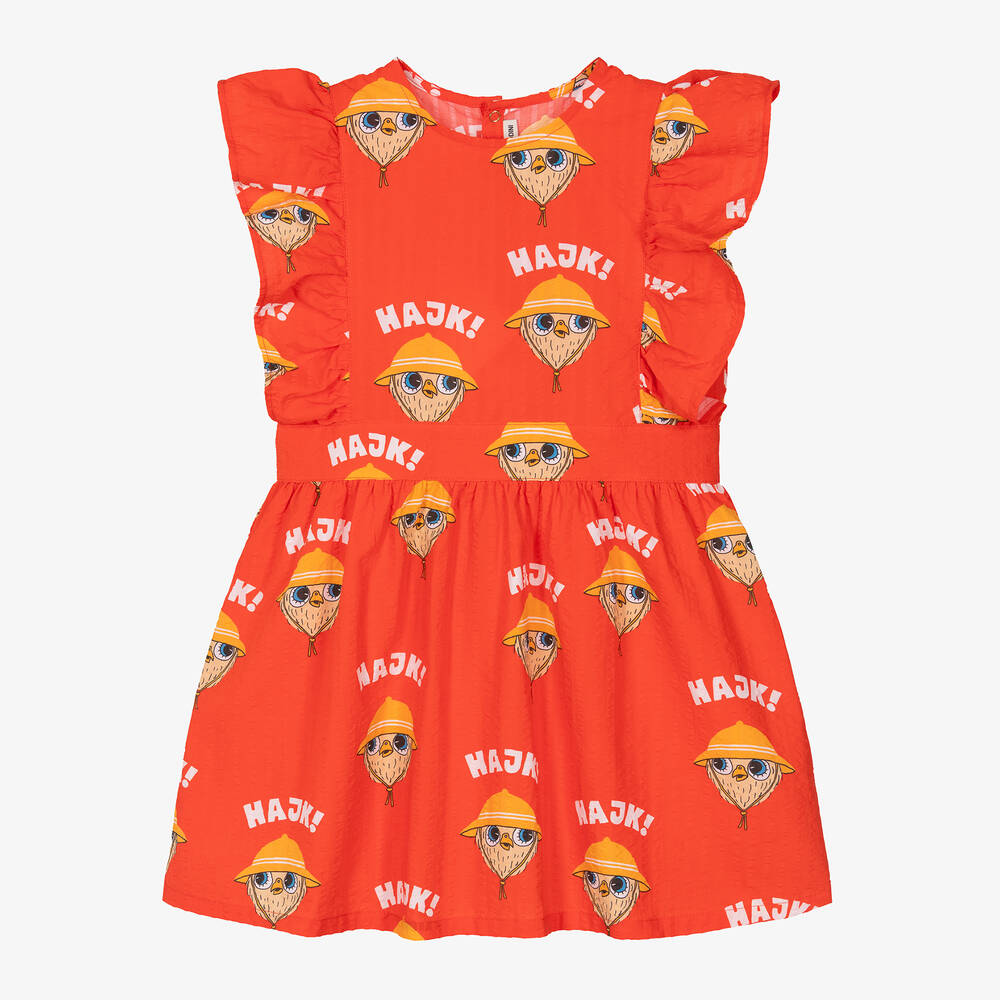 Mini Rodini - Girls Red Organic Cotton Owl Dress | Childrensalon