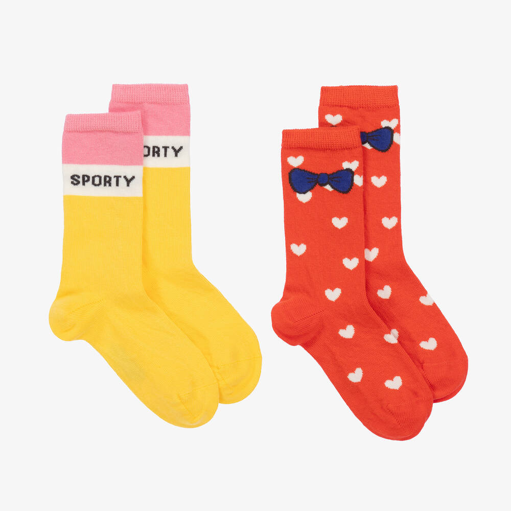 Mini Rodini - Girls Red & Yellow Organic Cotton Socks (2 Pack) | Childrensalon