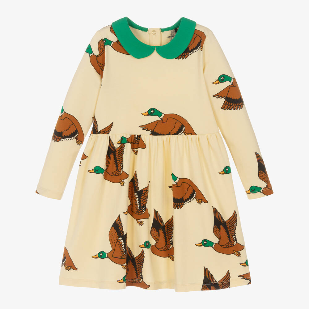 Mini Rodini - Girls Yellow Cotton Duck Print Dress | Childrensalon