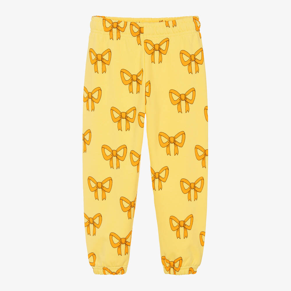 Mini Rodini - Girls Yellow Organic Cotton Bow Print Joggers | Childrensalon