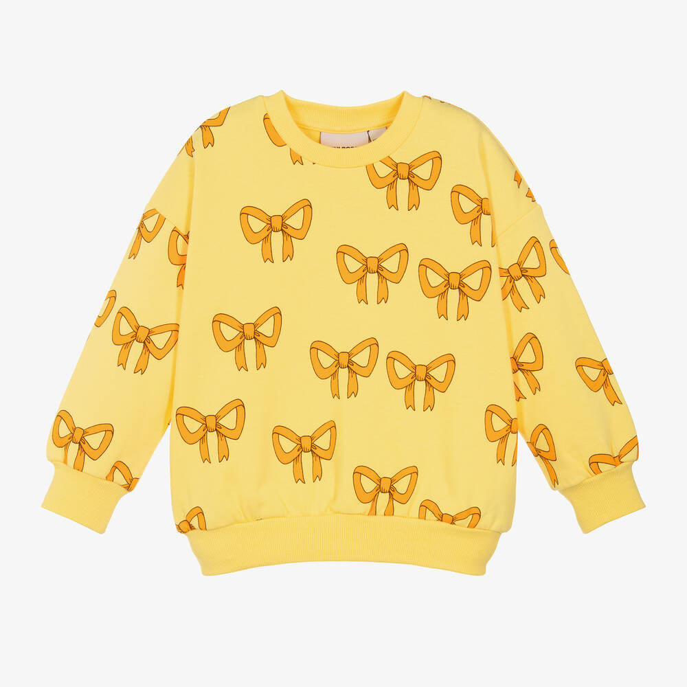 Mini Rodini - Girls Yellow Organic Cotton Bow Print Sweatshirt | Childrensalon