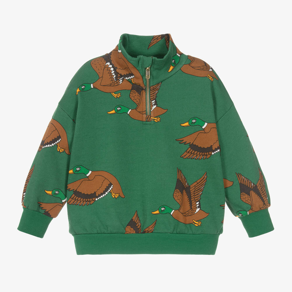 Mini Rodini - Green Cotton Duck Print Half-Zip Sweatshirt | Childrensalon