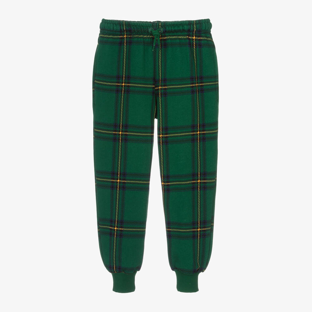 Mini Rodini - Green Organic Cotton Checked Joggers | Childrensalon