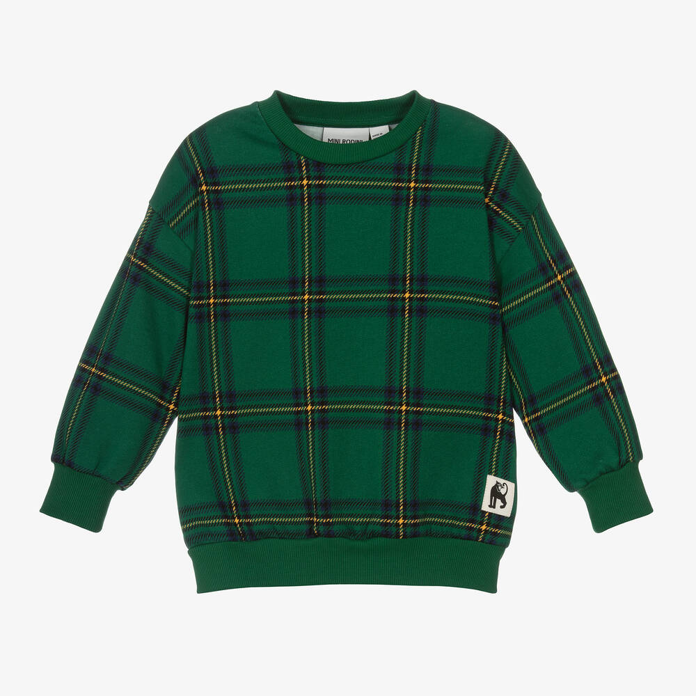 Mini Rodini - Green Organic Cotton Checked Sweatshirt | Childrensalon