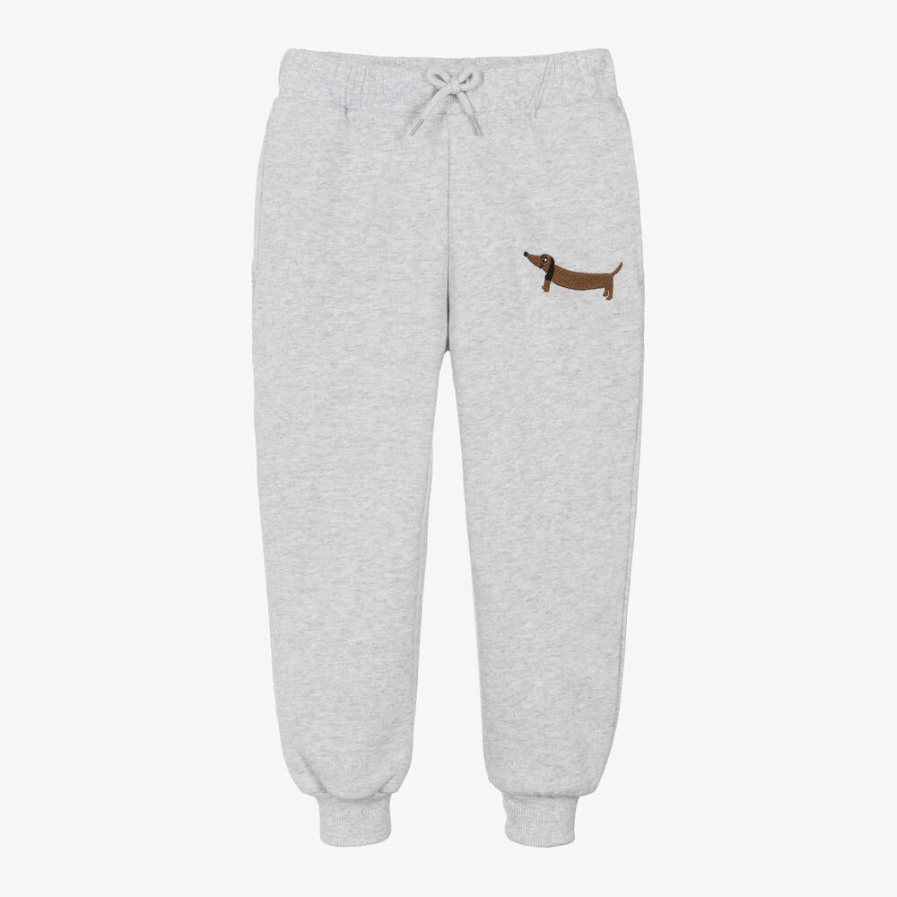 Mini Rodini - Grey Marl Organic Cotton Dog Joggers | Childrensalon