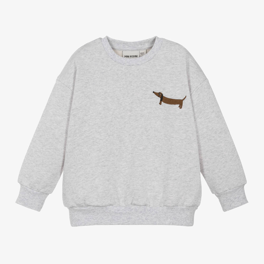 Mini Rodini - Grey Marl Organic Cotton Dog Sweatshirt | Childrensalon