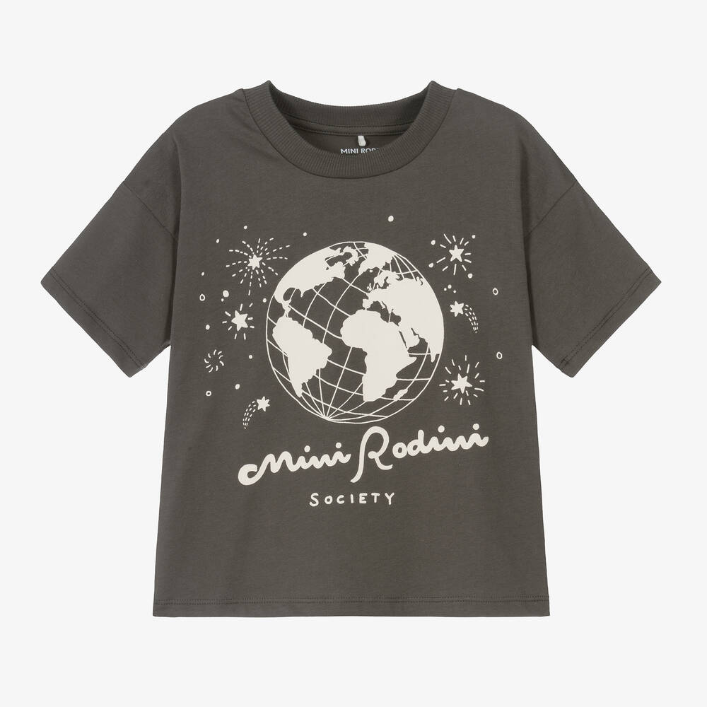 Mini Rodini - Grey Organic Cotton Graphic T-Shirt | Childrensalon