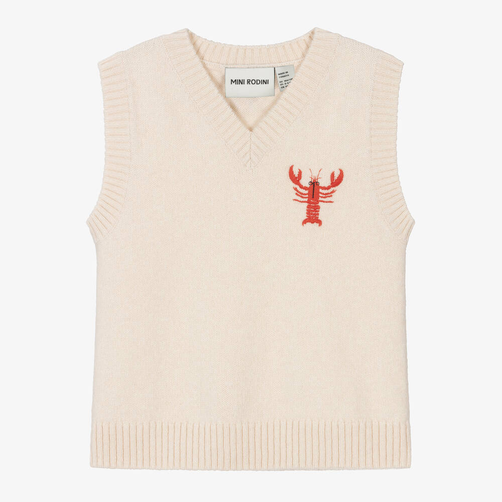 Mini Rodini - Ivory Lobster Organic Wool Sweater Vest | Childrensalon