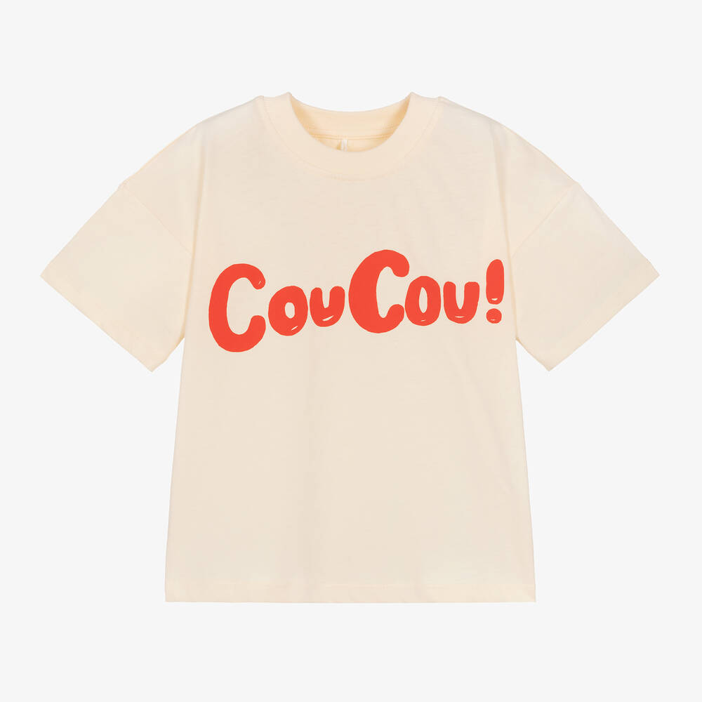 Mini Rodini - Ivory Organic Cotton CouCou Print T-Shirt | Childrensalon