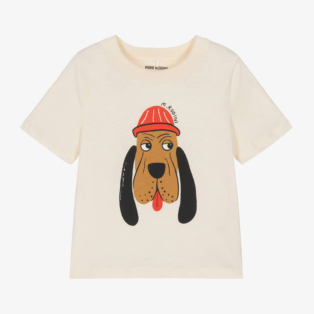 Mini Rodini - Кремовая футболка из органического хлопка с собакой | Childrensalon