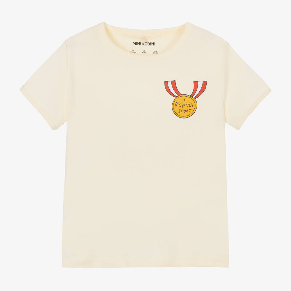 Mini Rodini - Ivory Organic Cotton Medal T-Shirt | Childrensalon
