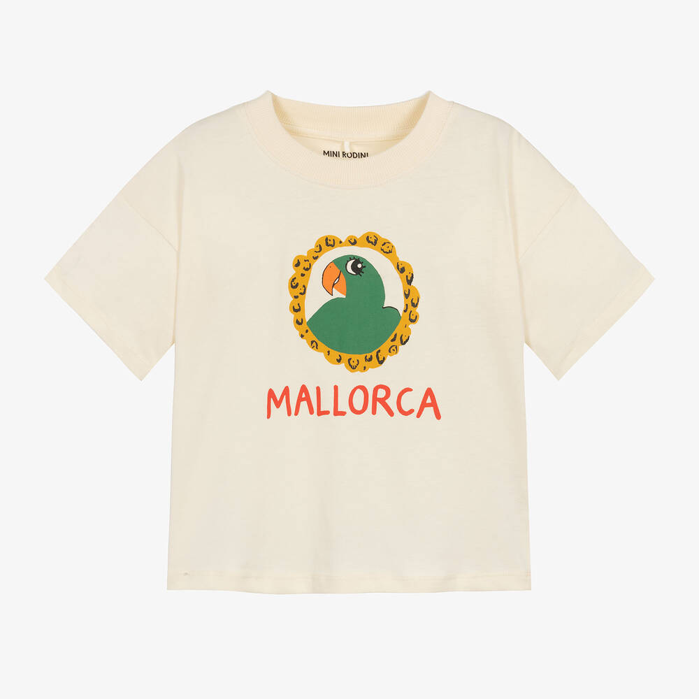 Mini Rodini - Ivory Organic Cotton Parrot T-Shirt | Childrensalon