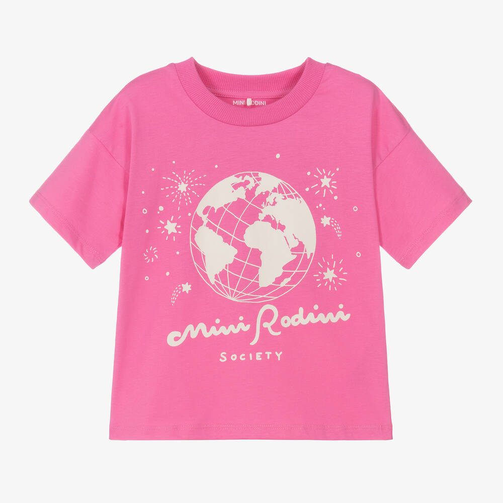 Mini Rodini - Pink Organic Cotton Graphic T-Shirt | Childrensalon