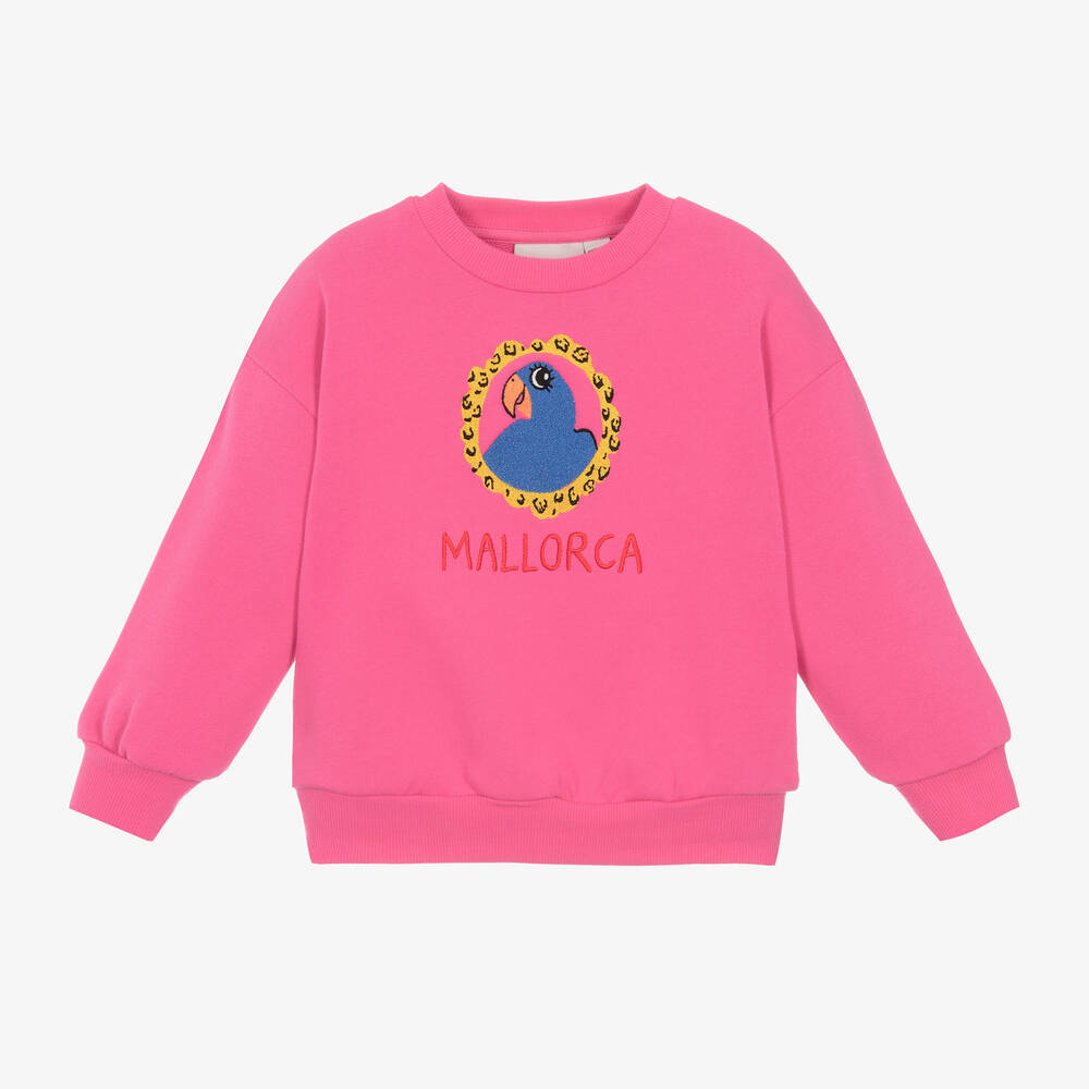Shop Mini Rodini Girls Pink Organic Cotton Parrot Sweatshirt