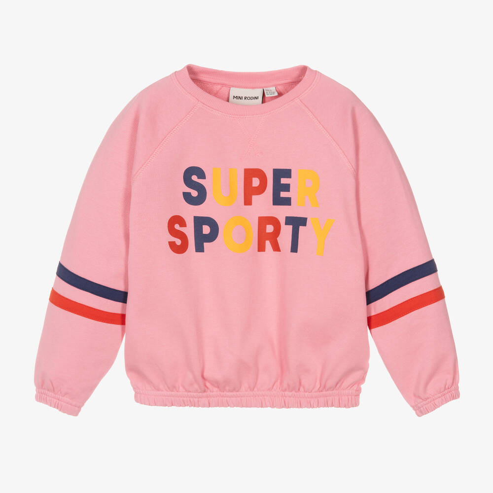 Mini Rodini - Pink Organic Cotton Sporty Sweatshirt | Childrensalon