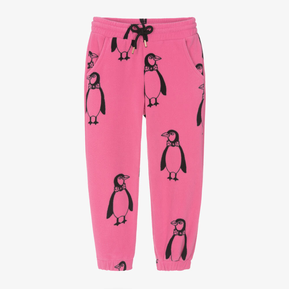 Mini Rodini - Pink Penguin Print Fleece Joggers | Childrensalon