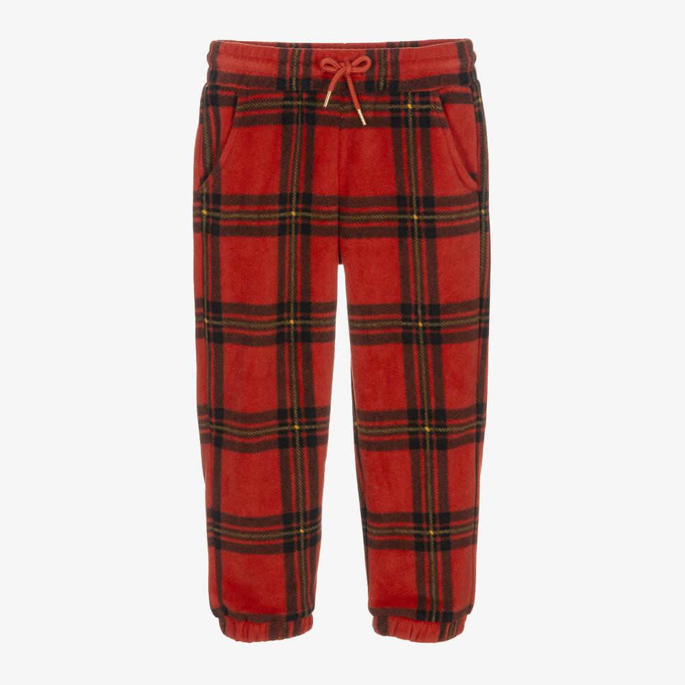 Mini Rodini - Red Tartan Check Fleece Joggers | Childrensalon