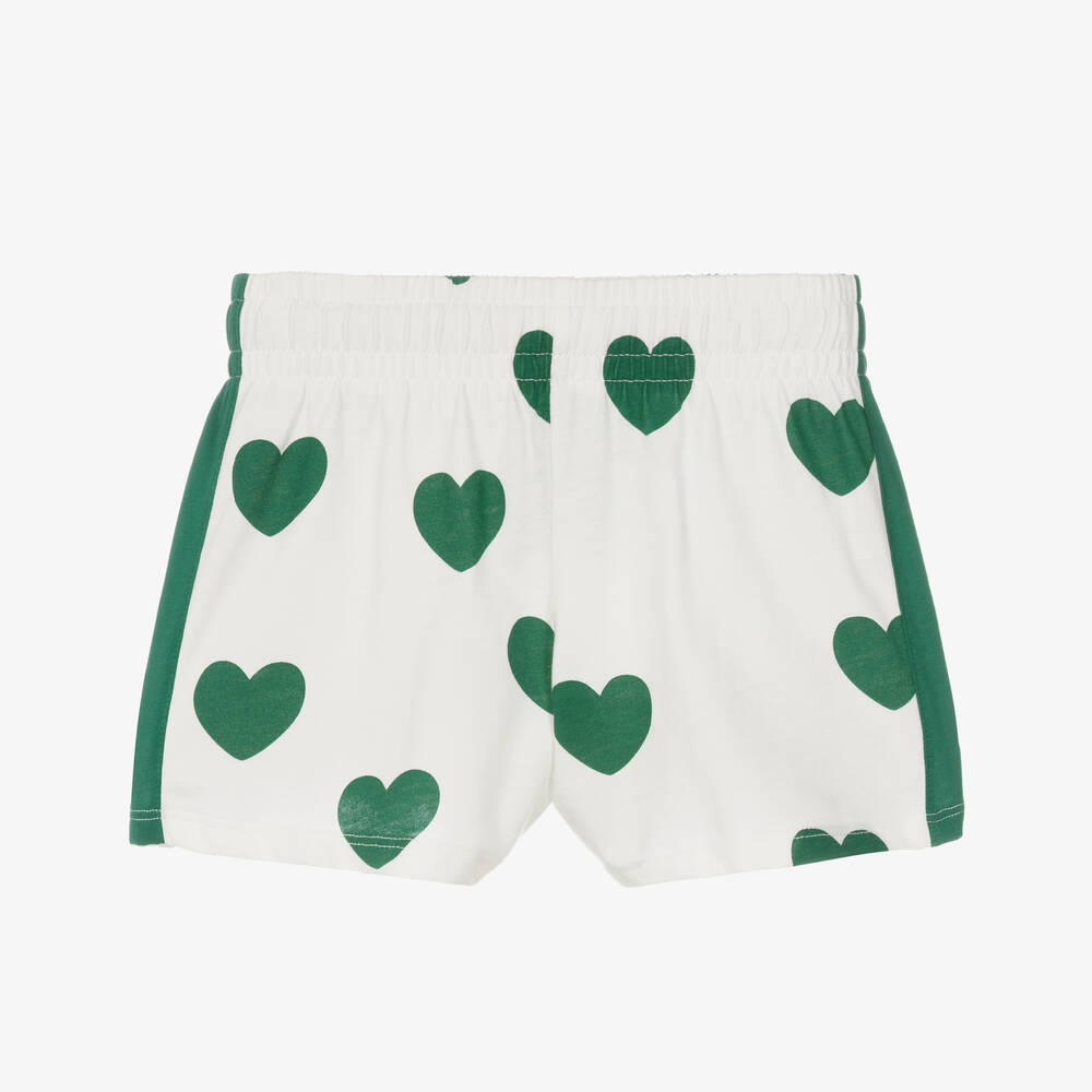 Mini Rodini - White & Green Heart Print Cotton Shorts | Childrensalon
