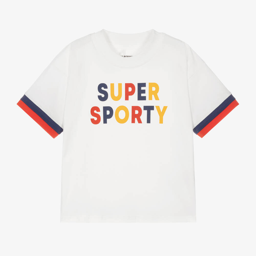 Mini Rodini - White Organic Cotton Sporty T-Shirt | Childrensalon