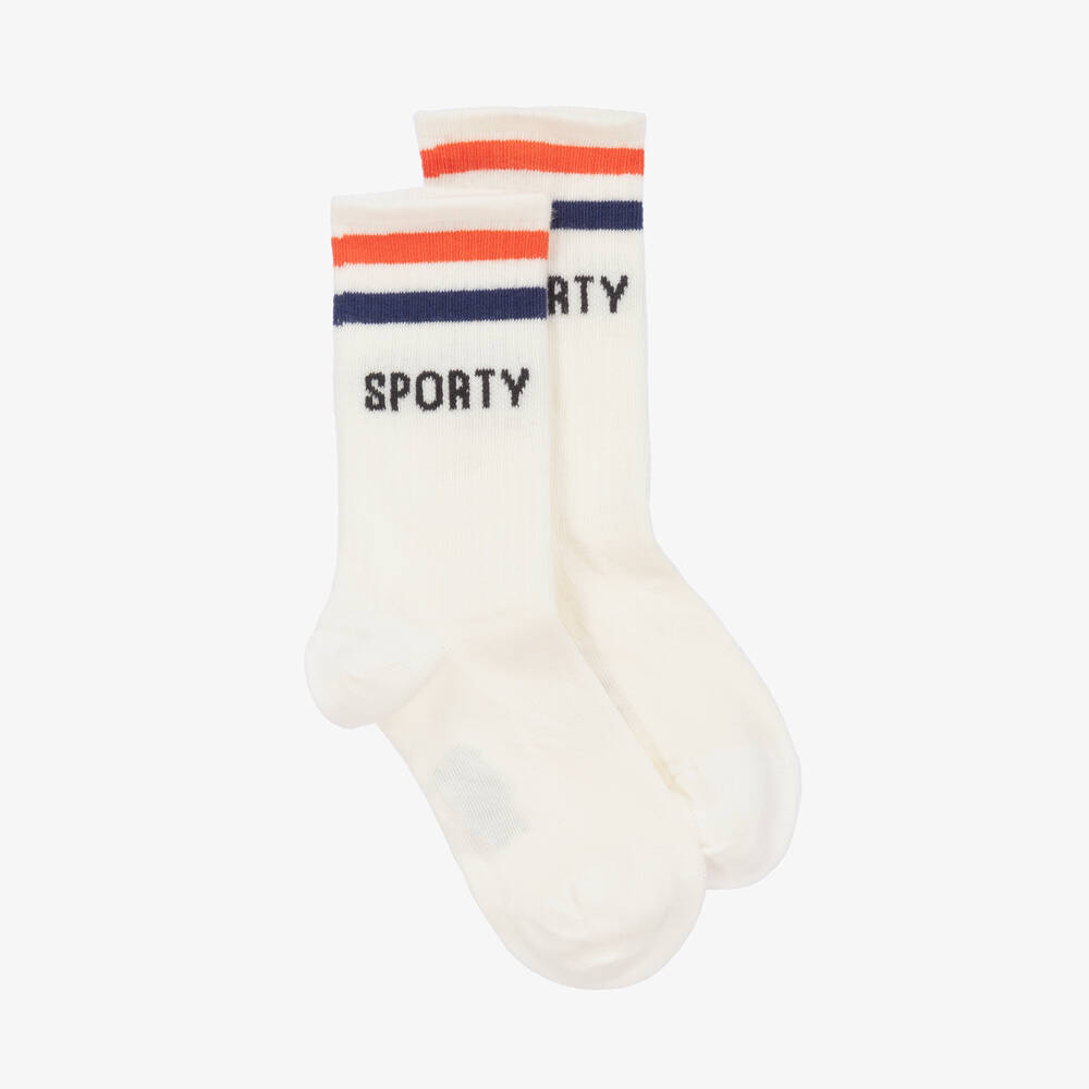 Mini Rodini - White Sporty Organic Cotton Socks | Childrensalon