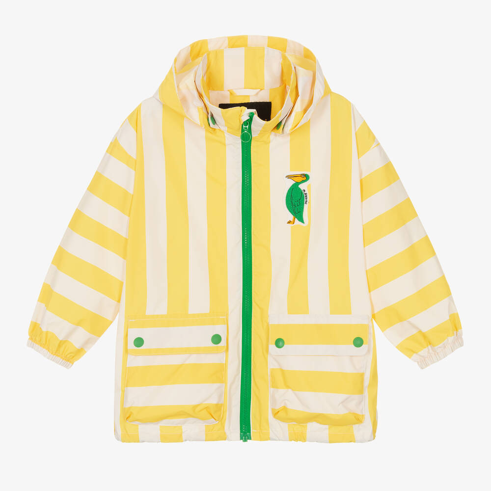 Mini Rodini - Yellow Stripe Water-Repellent Raincoat | Childrensalon
