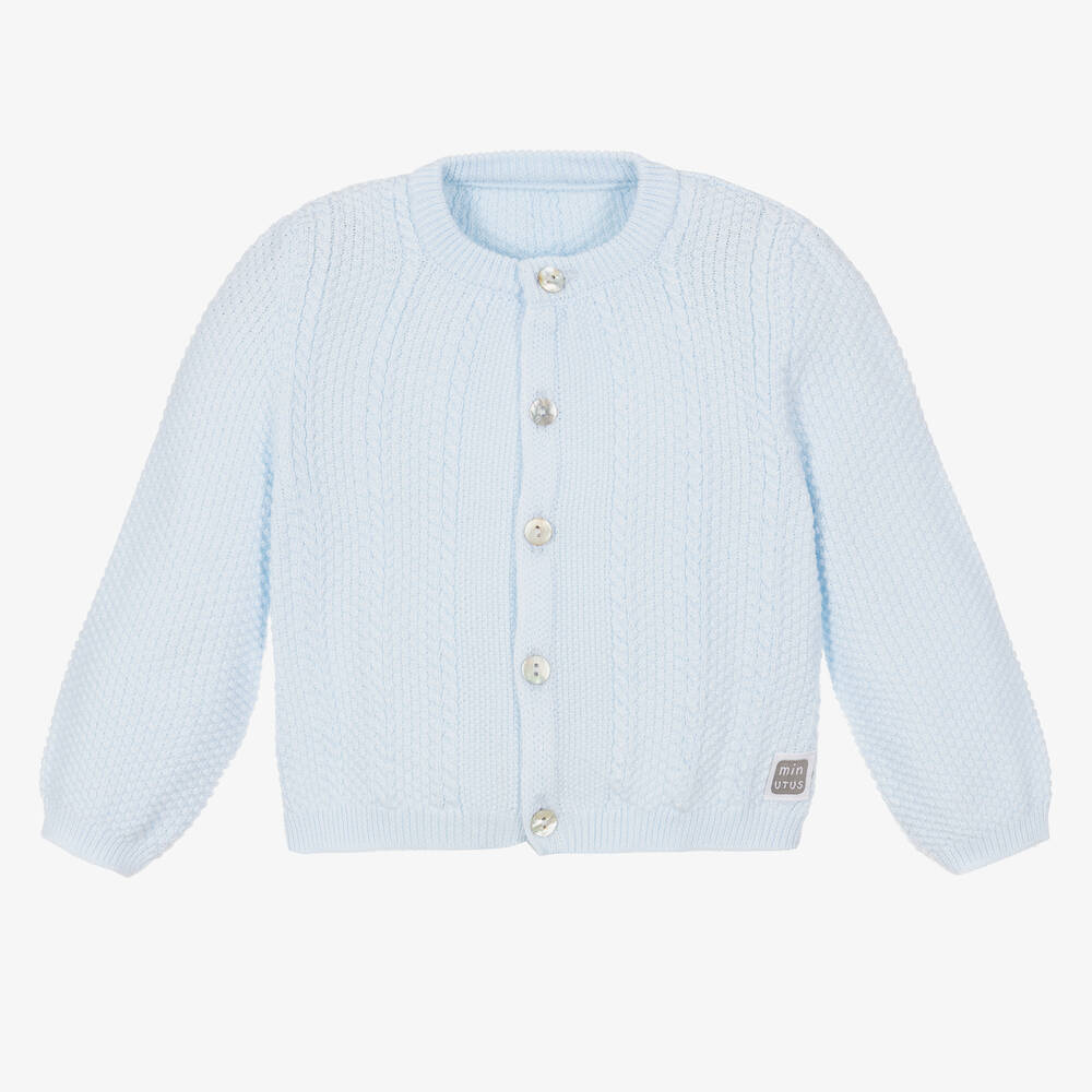 Minutus - Blue Cotton Knitted Baby Cardigan | Childrensalon