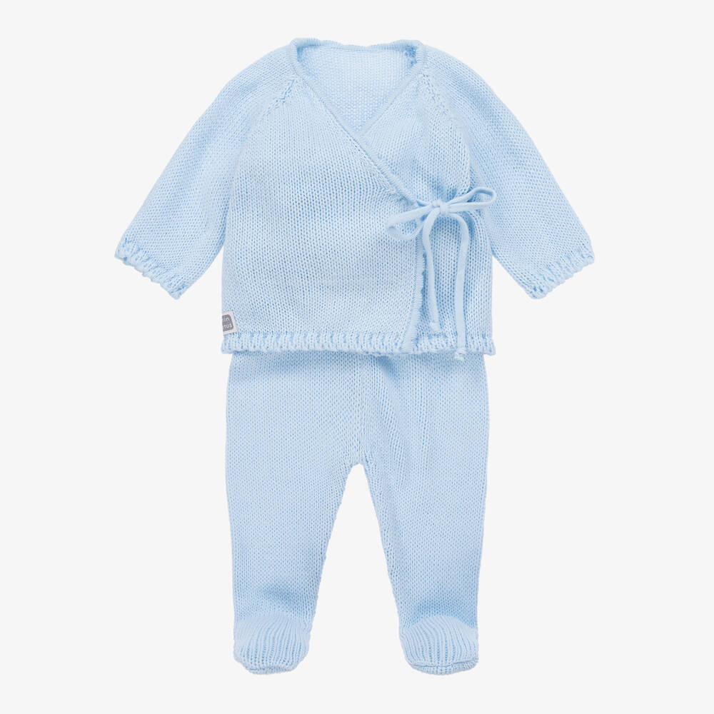 Shop Minutus Boys Blue Knit 2 Piece Babygrow