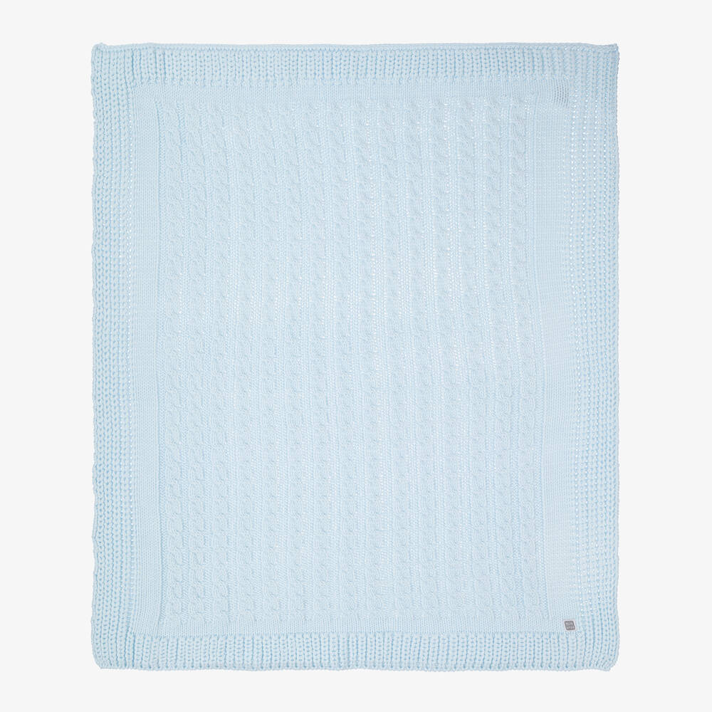 Minutus - Blue Knitted Baby Blanket (98cm) | Childrensalon