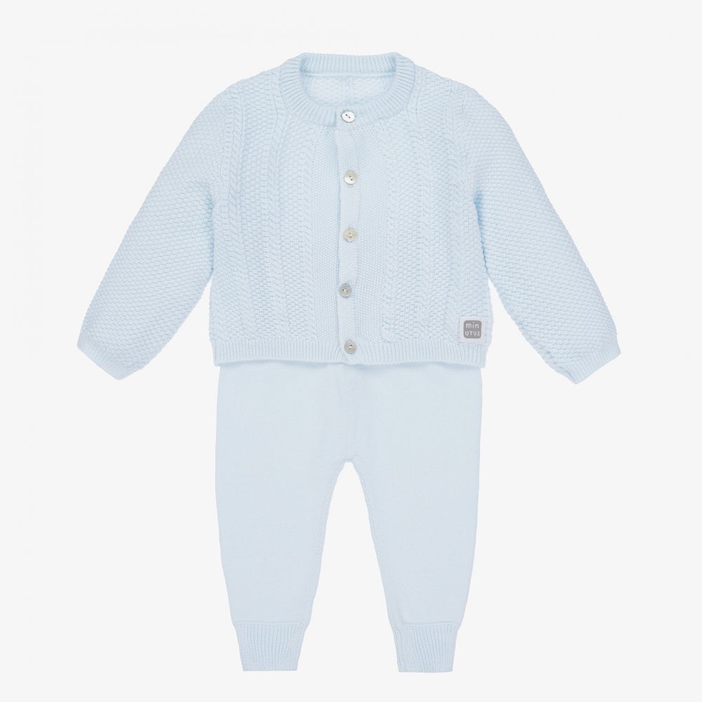 Minutus - Blue Knitted Baby Trouser Set | Childrensalon