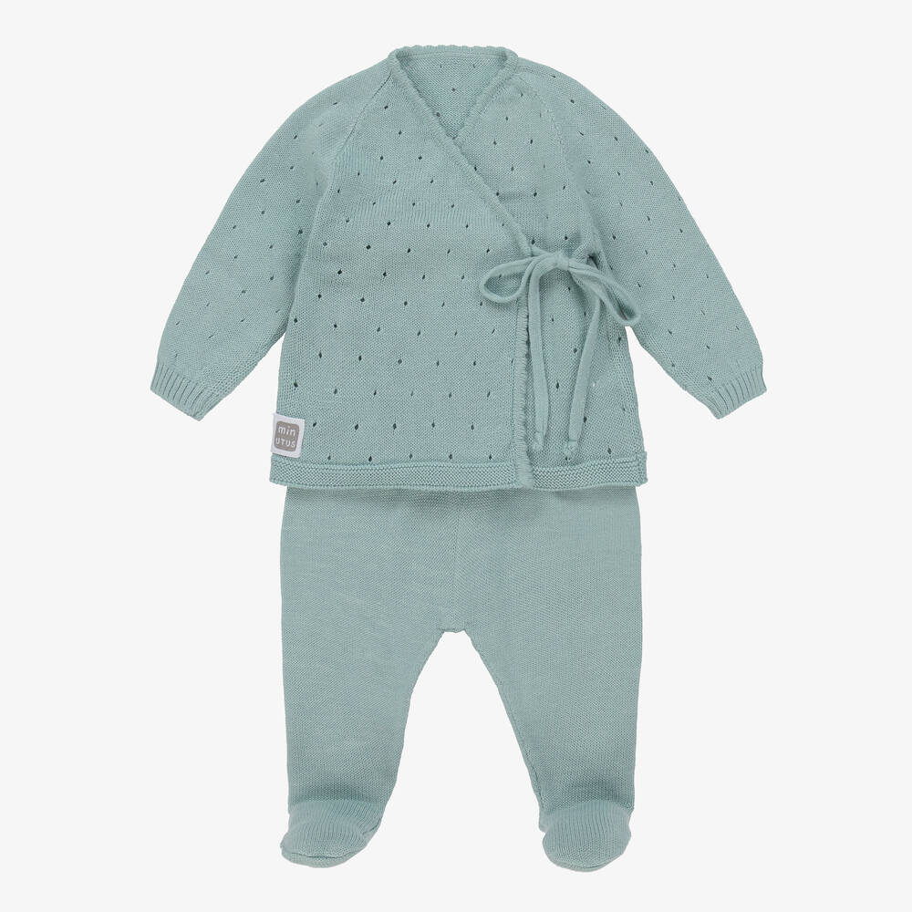 Minutus - Green Cotton Knit 2 Piece Babygrow | Childrensalon