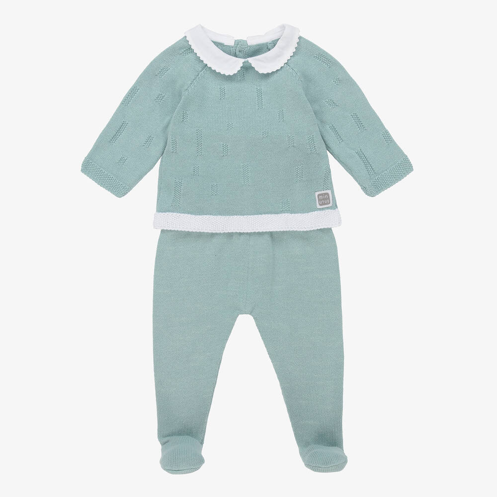 Minutus - Green Knitted 2 Piece Babygrow | Childrensalon