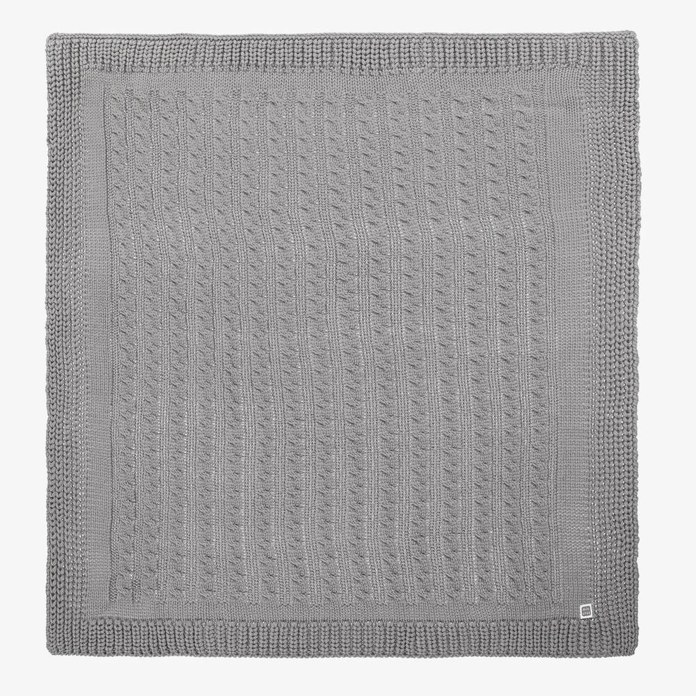 Minutus - Grey Knitted Baby Blanket (92cm) | Childrensalon